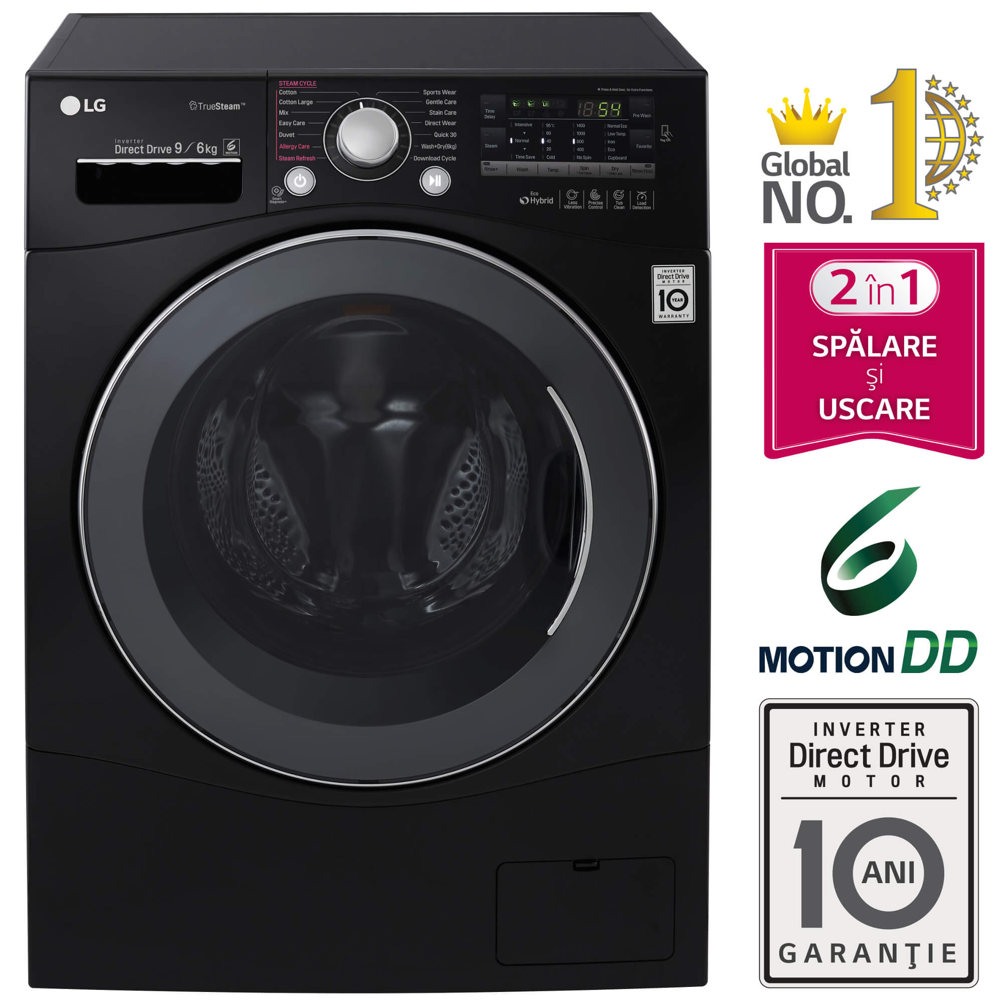 Masina de spalat rufe cu uscator LG FH4A8FDH8N, Spalare 9 kg, Uscare 6 kg, 1400 rpm, clasa A