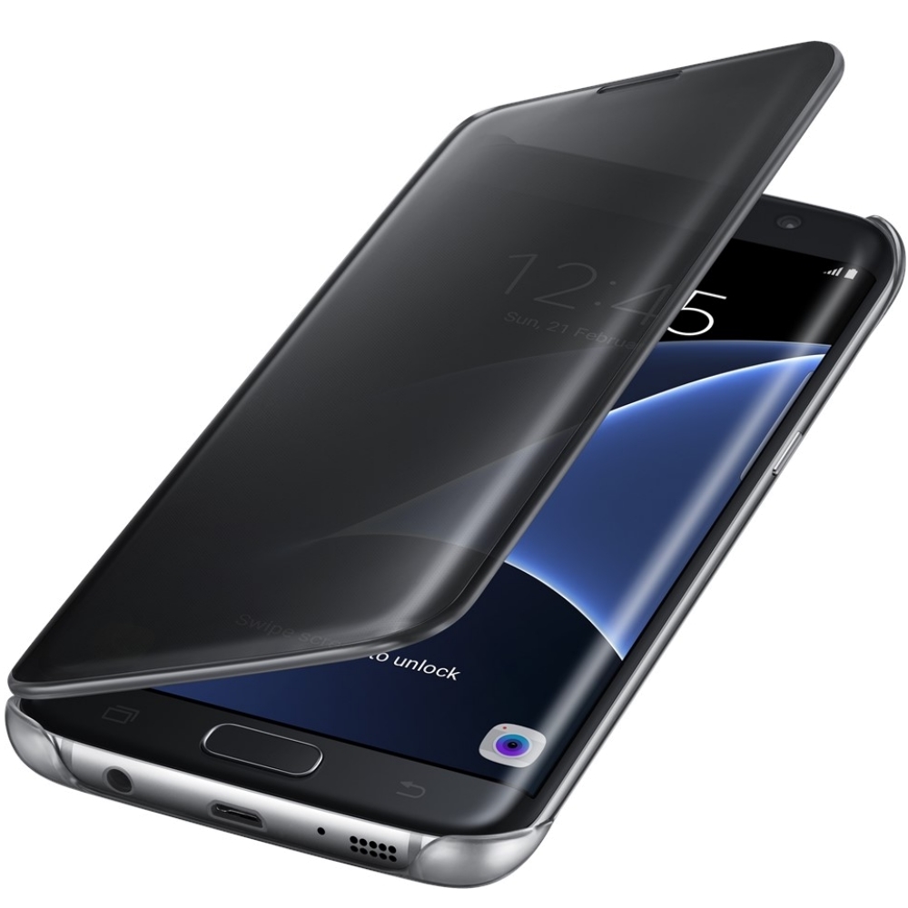 Husa Clear View Cover Samsung pentru Galaxy S7 Edge, Negru