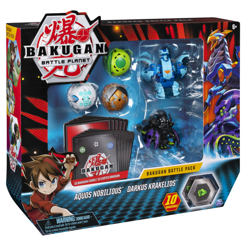 Bakugan set de lupta cu 5 bile Aquos Nobilious si Darkus Krakelioss