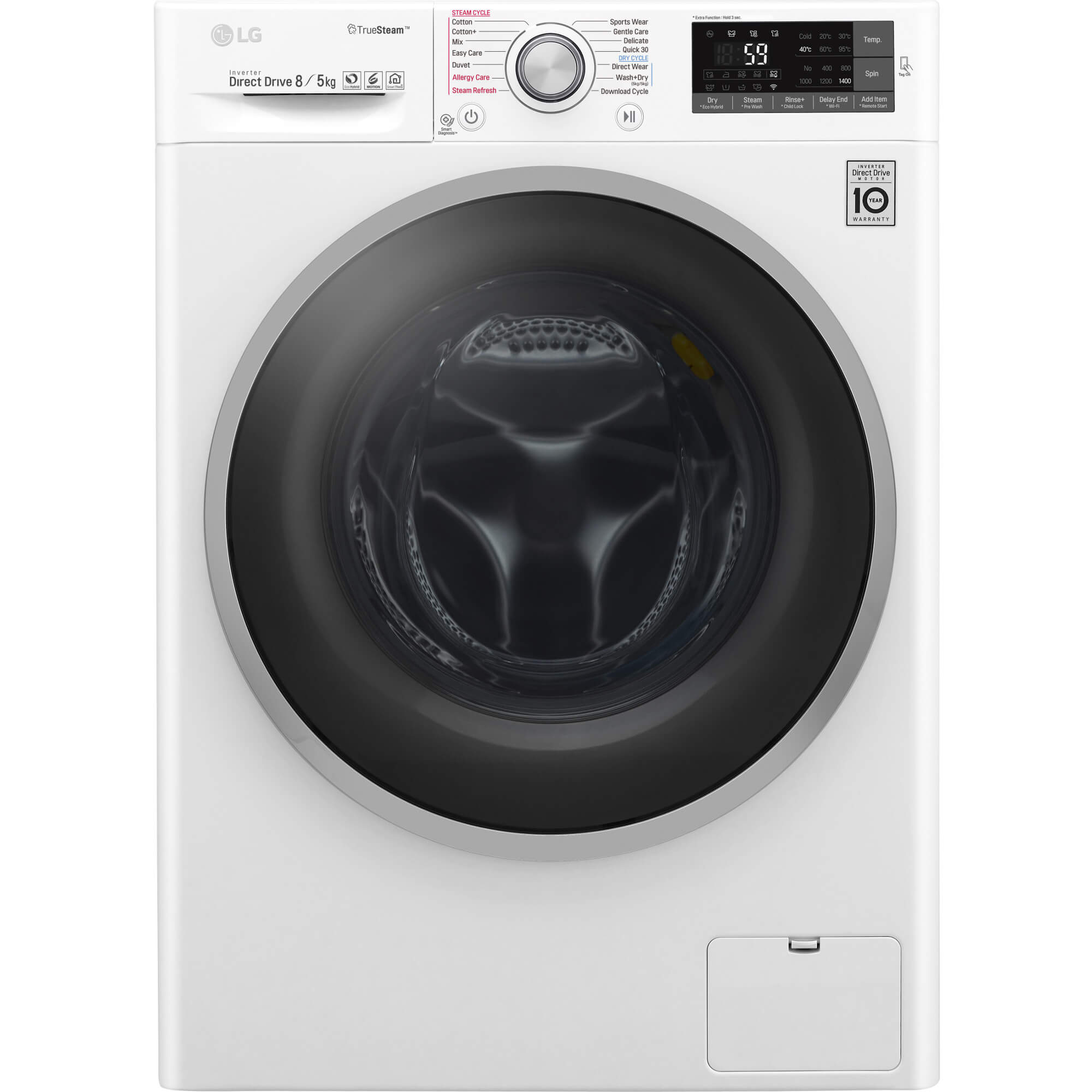 Masina de spalat rufe cu uscator LG F4J7TH1W, 8/5 kg, 1400 RPM, Wi-Fi, Clasa A