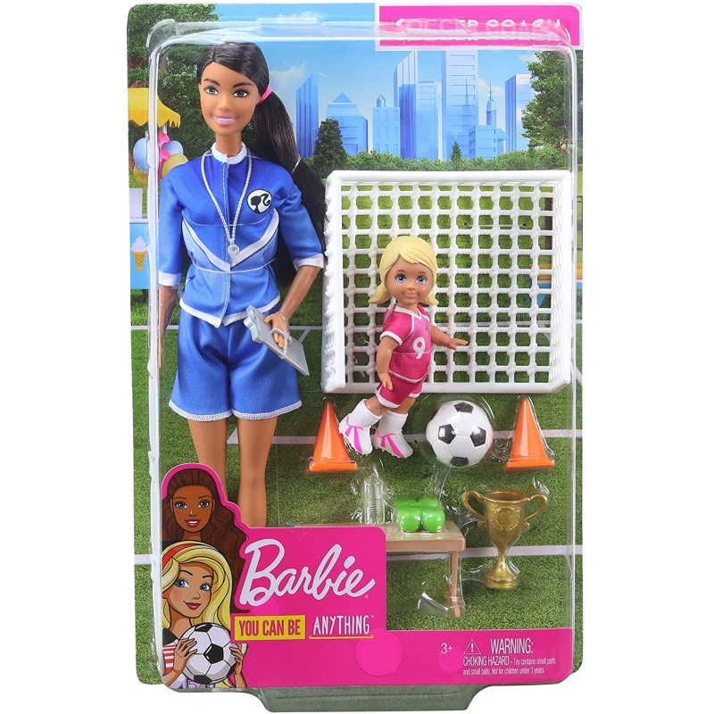 Barbie papusa cariere set sport antrenor de fotbal bruneta