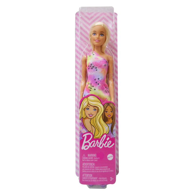 Papusa Barbie cu parul blond cu rochita inflorata