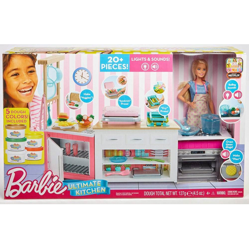 Papusa Barbie cu set de joaca bucatarie