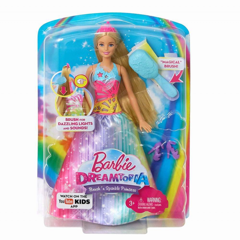 Papusa Barbie cu perie si rochita multicolora