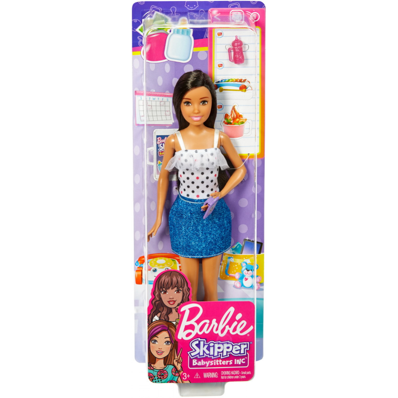 Papusa Barbie gama family bona bruneta cu fustita bluejeans