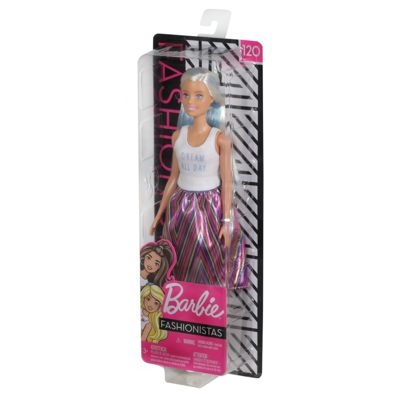 Papusa Barbie Fashionistas cu maieu alb