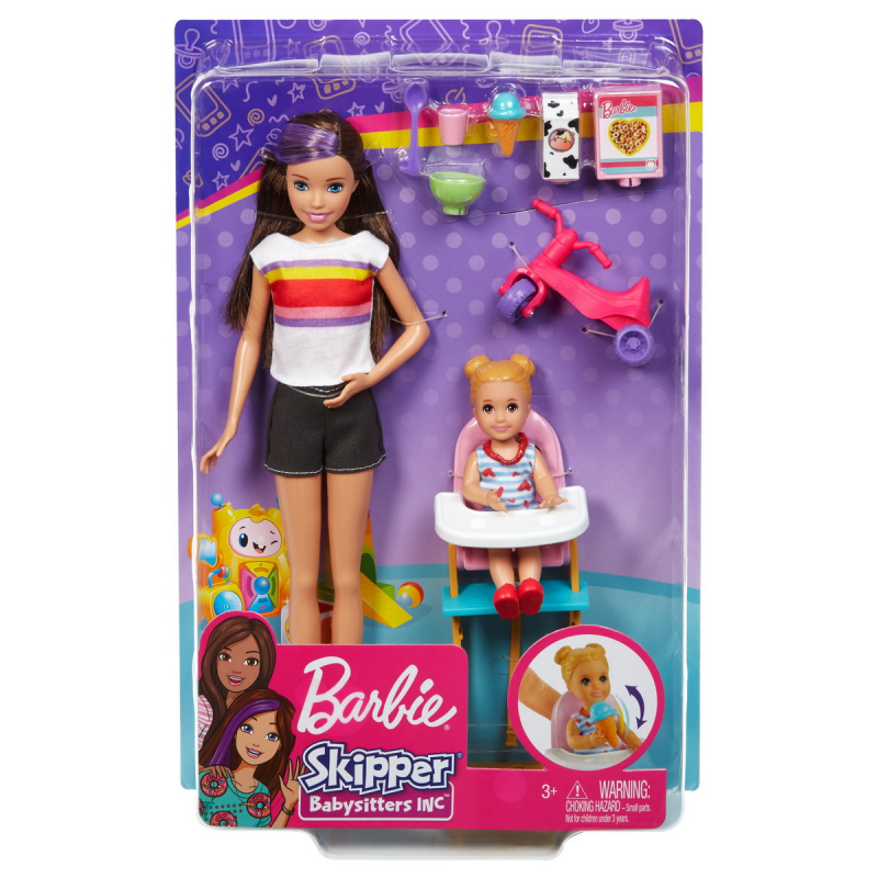 Papusa Barbie mamica cu copilas si tricicleta