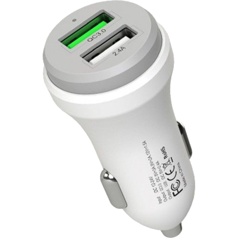 Incarcator auto Mcdodo Dual USB, 2.4A max, QC 3.0, Alb