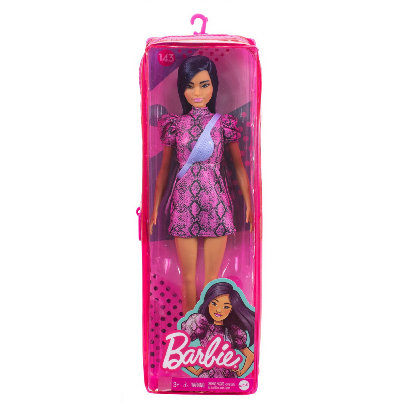 Papusa Barbie Fashionistas bruneta cu rochita mov