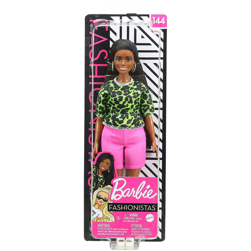 Papusa Barbie Fashionistas cu parul brunet impletit in codite