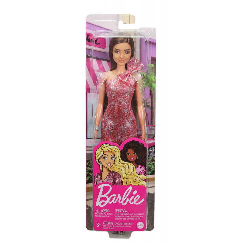 Papusa Barbie Tinute Stralucitoare, Satena, cu rochita rosie