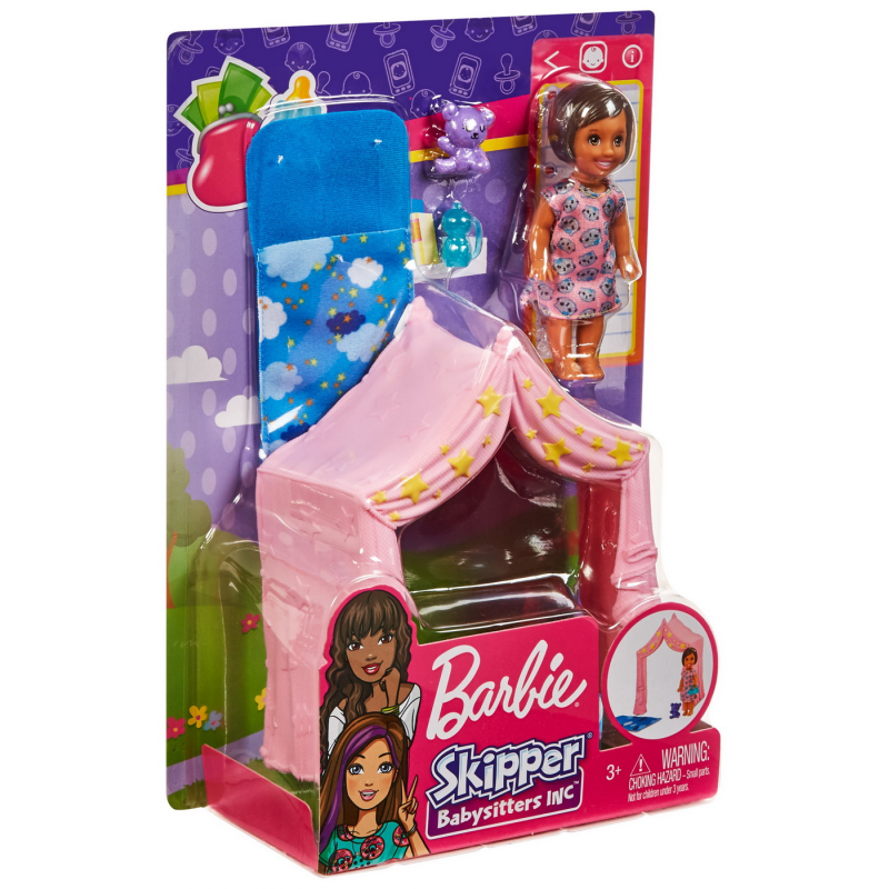 Set Barbie Skipper Babysitters, Petrecere in Pijamale, Papusa Fetita