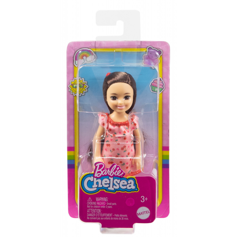 Papusa Barbie Chelsea Satena, cu rochita cu cirese