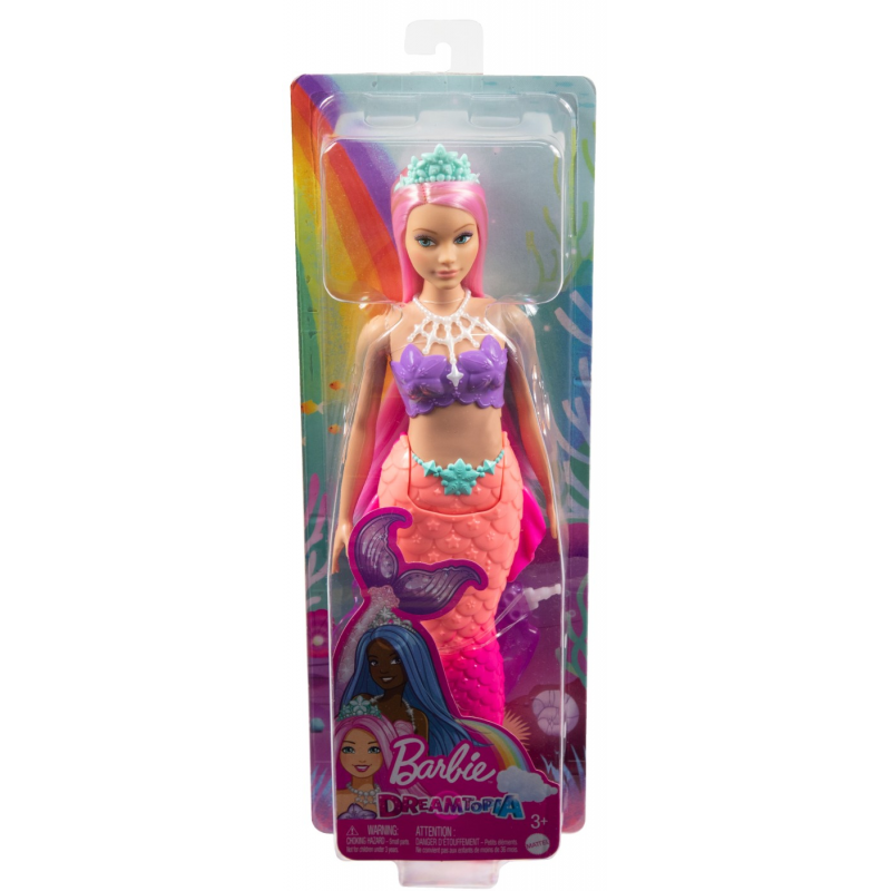 Papusa Barbie Dreamtopia, sirena cu par roz si coada corai