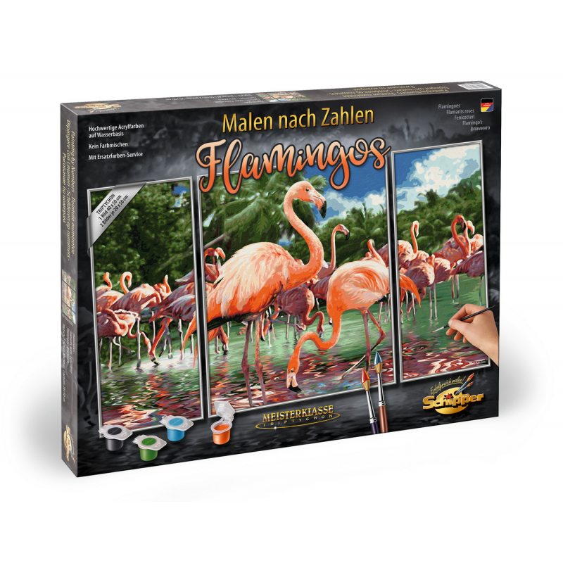 Kit pictura pe numere Schipper flamingo, 3 tablouri