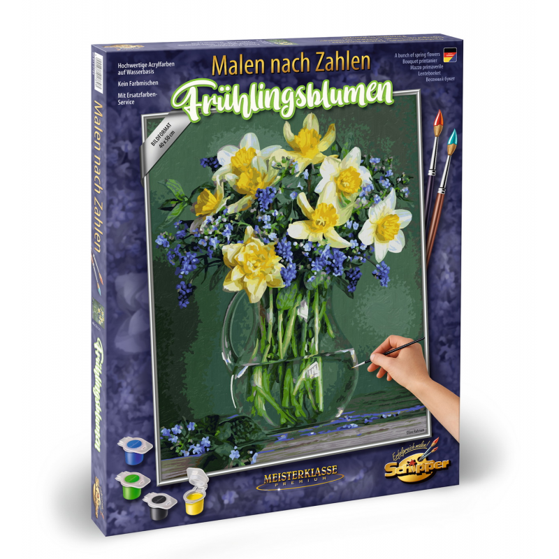 imagini de primavara cu flori și fluturi Kit pictura pe numere Schipper buchet cu flori de primavara