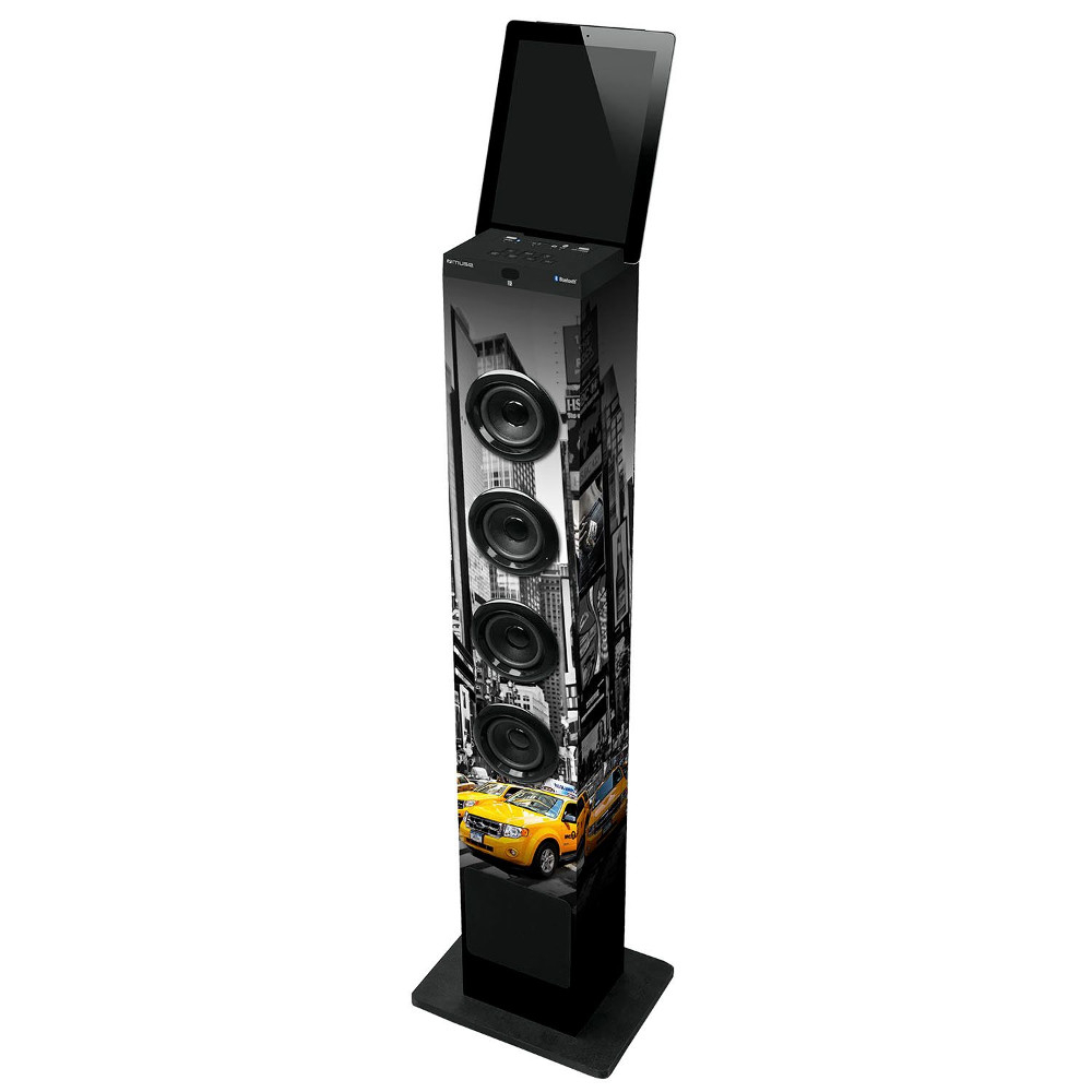 Sistem audio tower Muse M-1200 NY, 2.1, 100W, Suport smartphone/tableta, FM Radio, Telecomanda, Lemn