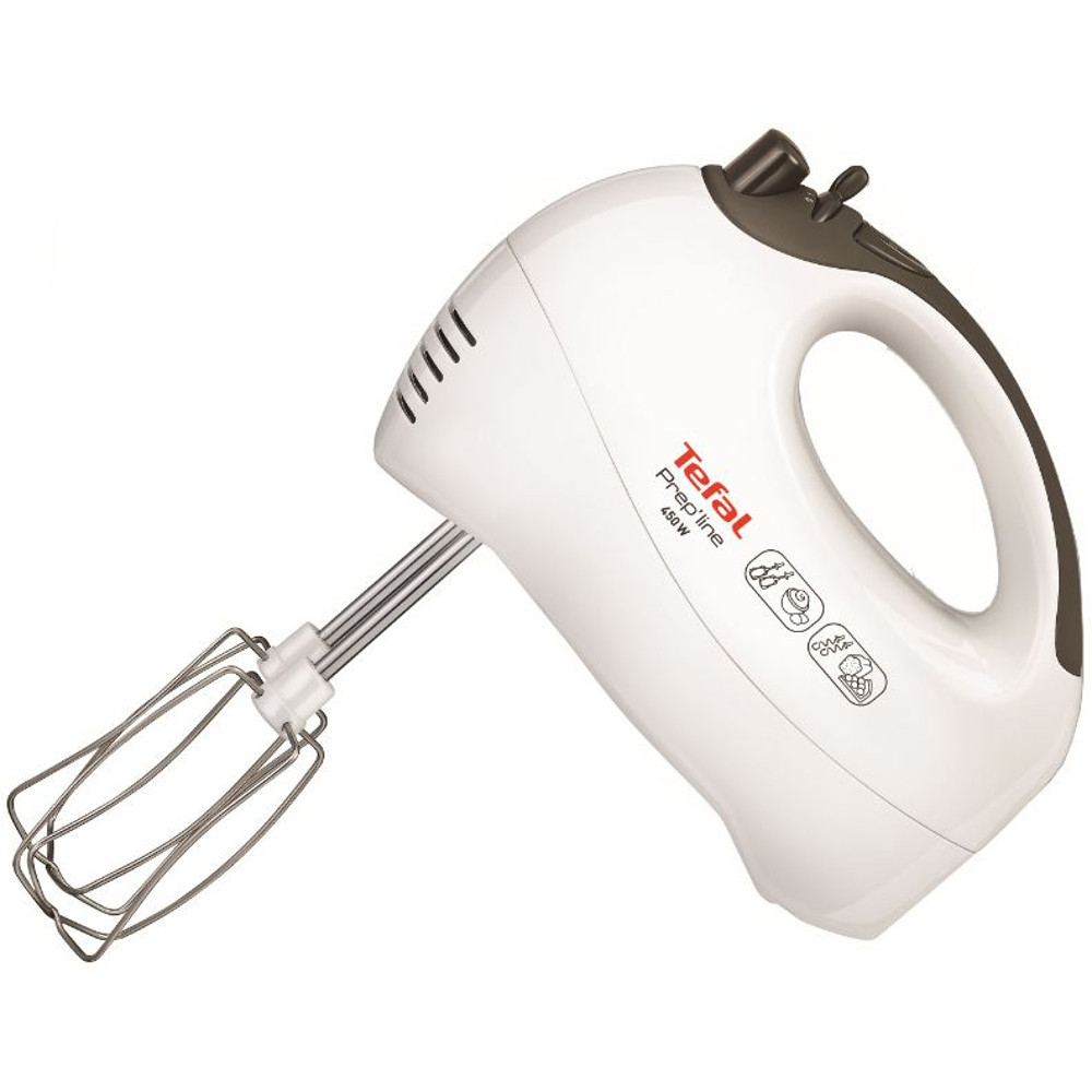 Mixer de mana Tefal Prepline HT410138, 450 W, 5 viteze + Turbo, Alb/Gri