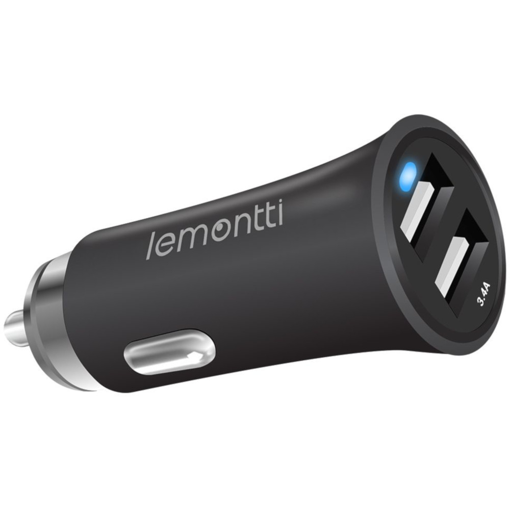 Incarcator auto Lemontti LIA2UN3A, 2x USB, 3.4 A, Negru