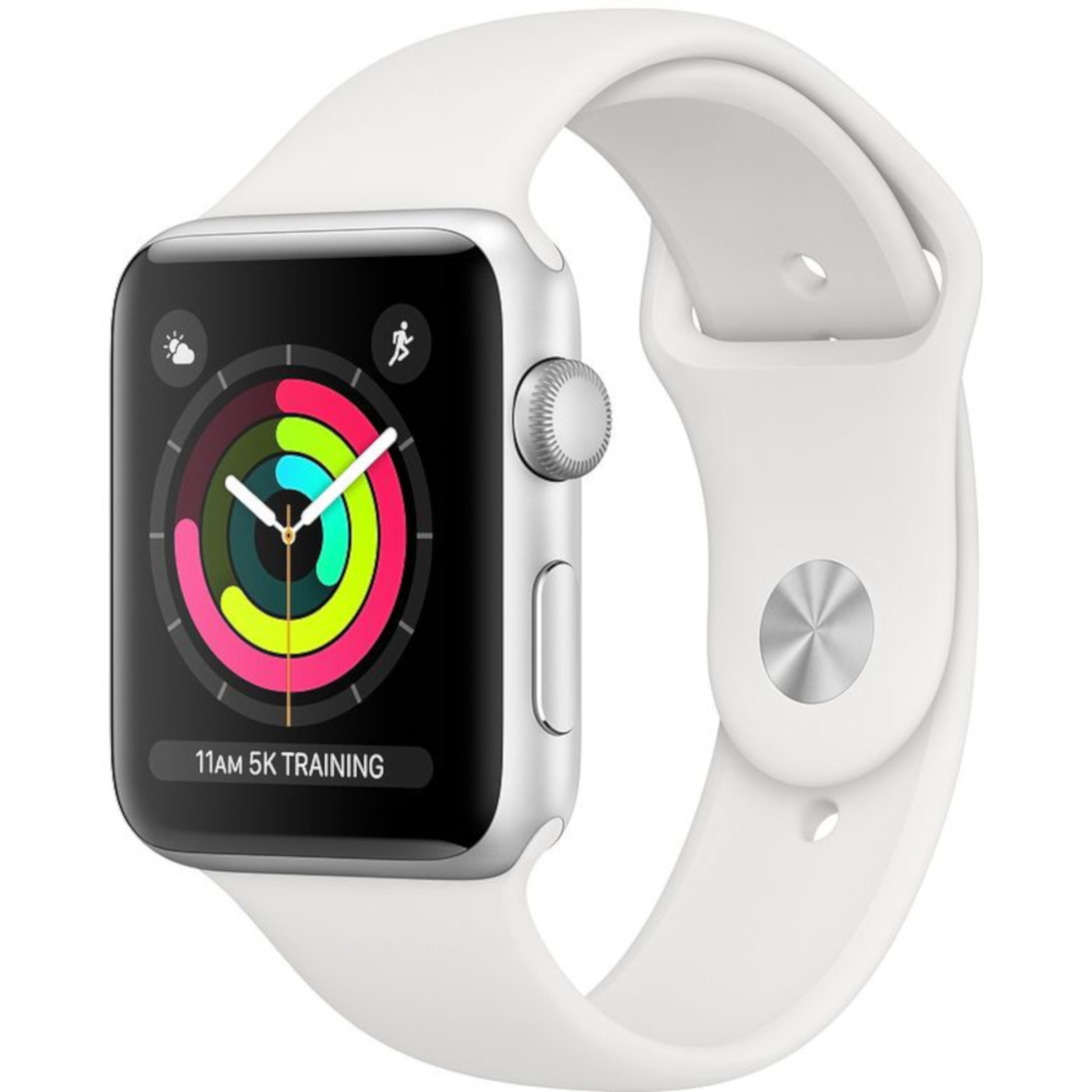 Apple Watch 3 42mm Silver Aluminium Case, White Sport Band