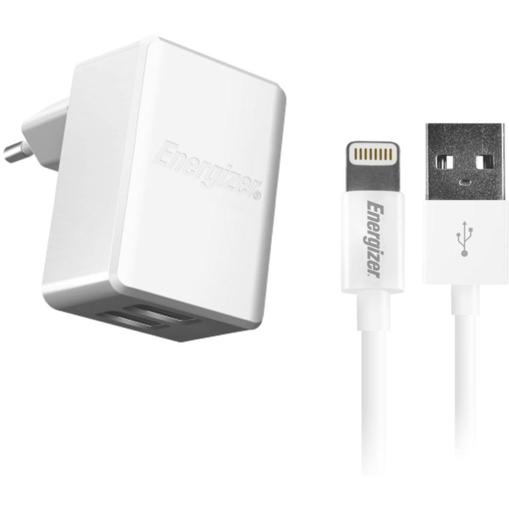 Incarcator retea Energizer ACA2CEUULI3, 2 x USB, compatibil cu iPhone, Alb