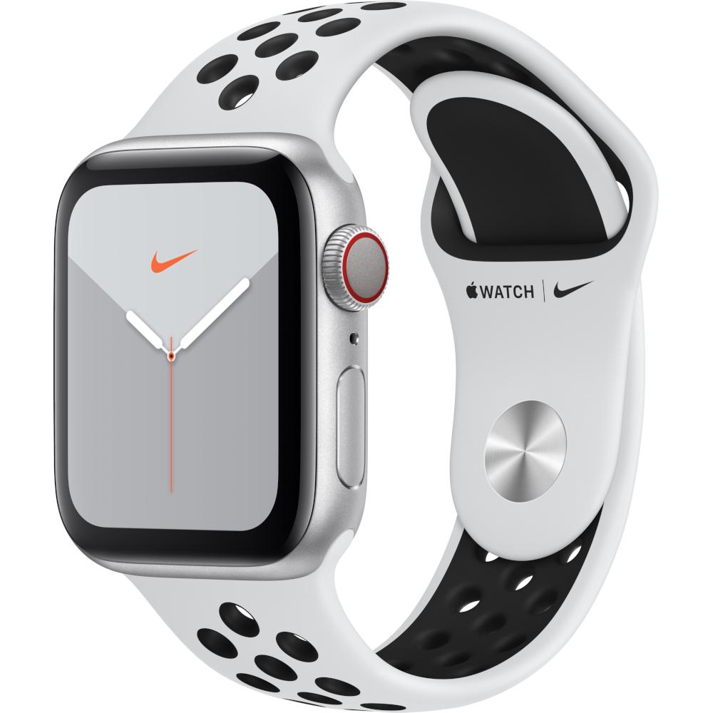 Apple Watch Nike Series 5 GPS + Cellular, 40mm, Silver, Aluminium Case, Pure Platinum/Black Nike Sport Band