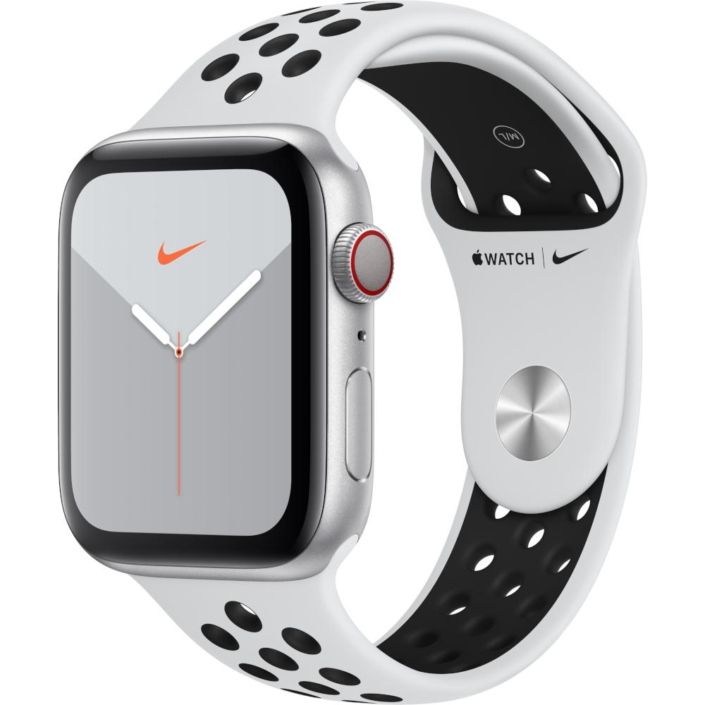 Apple Watch Nike Series 5 GPS + Cellular, 44mm, Silver, Aluminium Case, Pure Platinum/Black Nike Sport Band