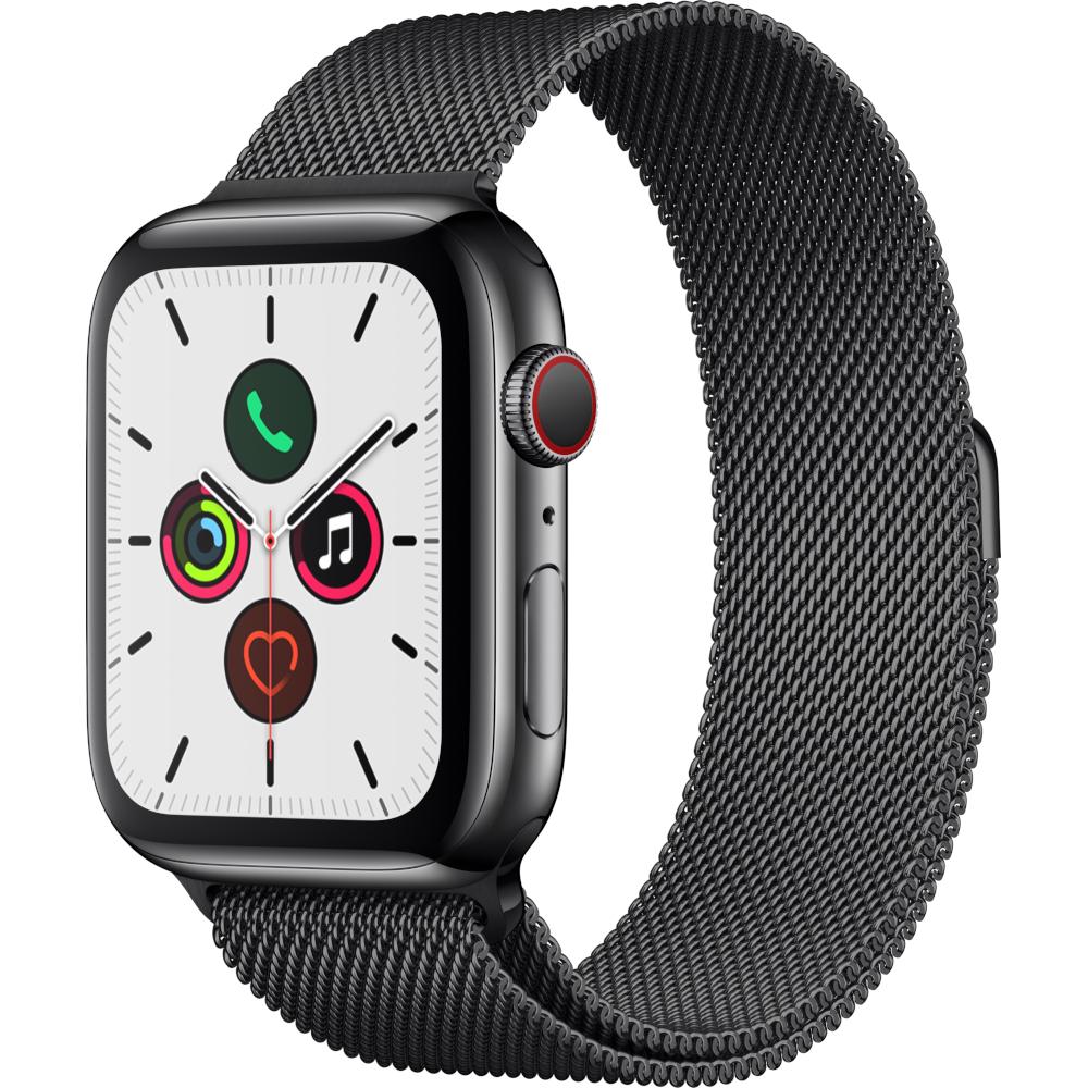 Apple Watch Series 5 GPS + Cellular, 44mm, Space Black, Stainless Steel Case, Space Black Milanese Loop