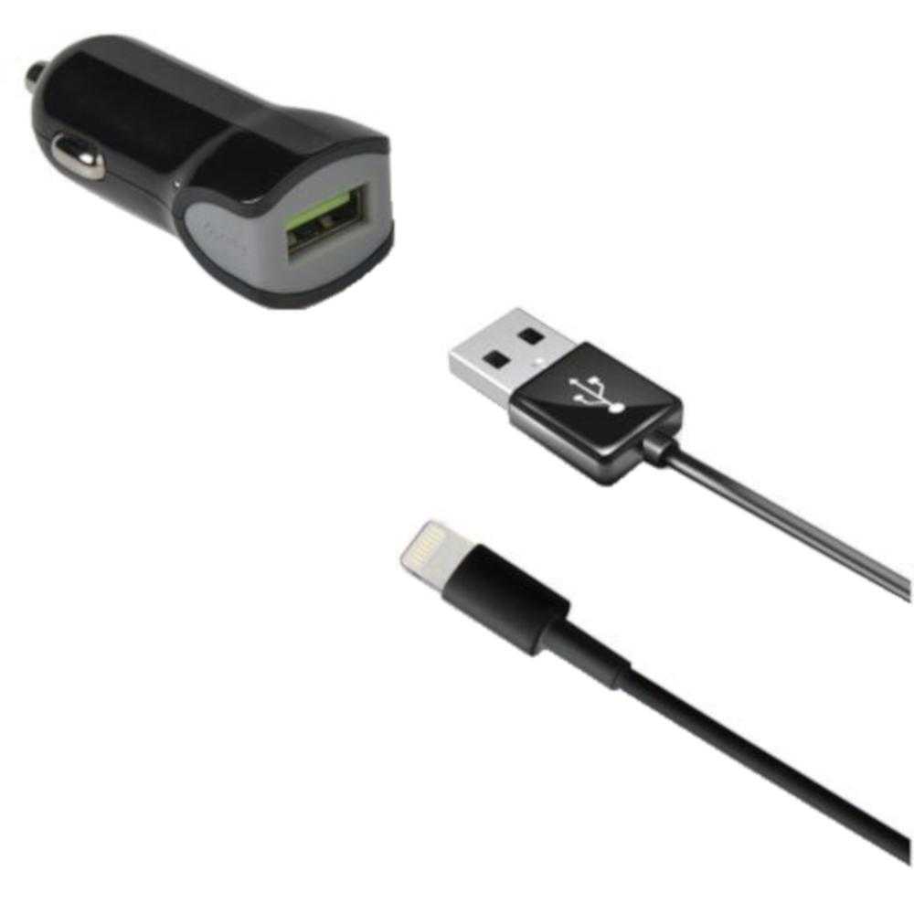 Incarcator auto Celly, Cablu Lightning, 2,4A, USB, Negru