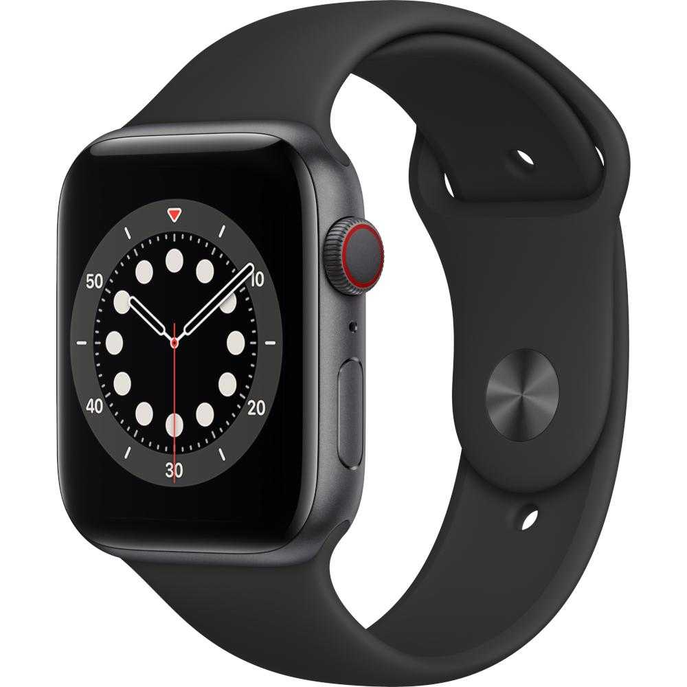 Apple Watch Series 6 GPS + Cellular, 44mm, Space Gray, Aluminium Case, Black Sport Band