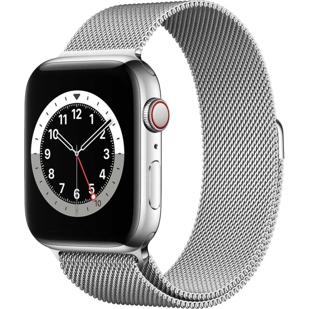 Apple Watch Series 6 GPS + Cellular, 44mm, Silver, Stainless Steel Case, Silver Milanese Loop