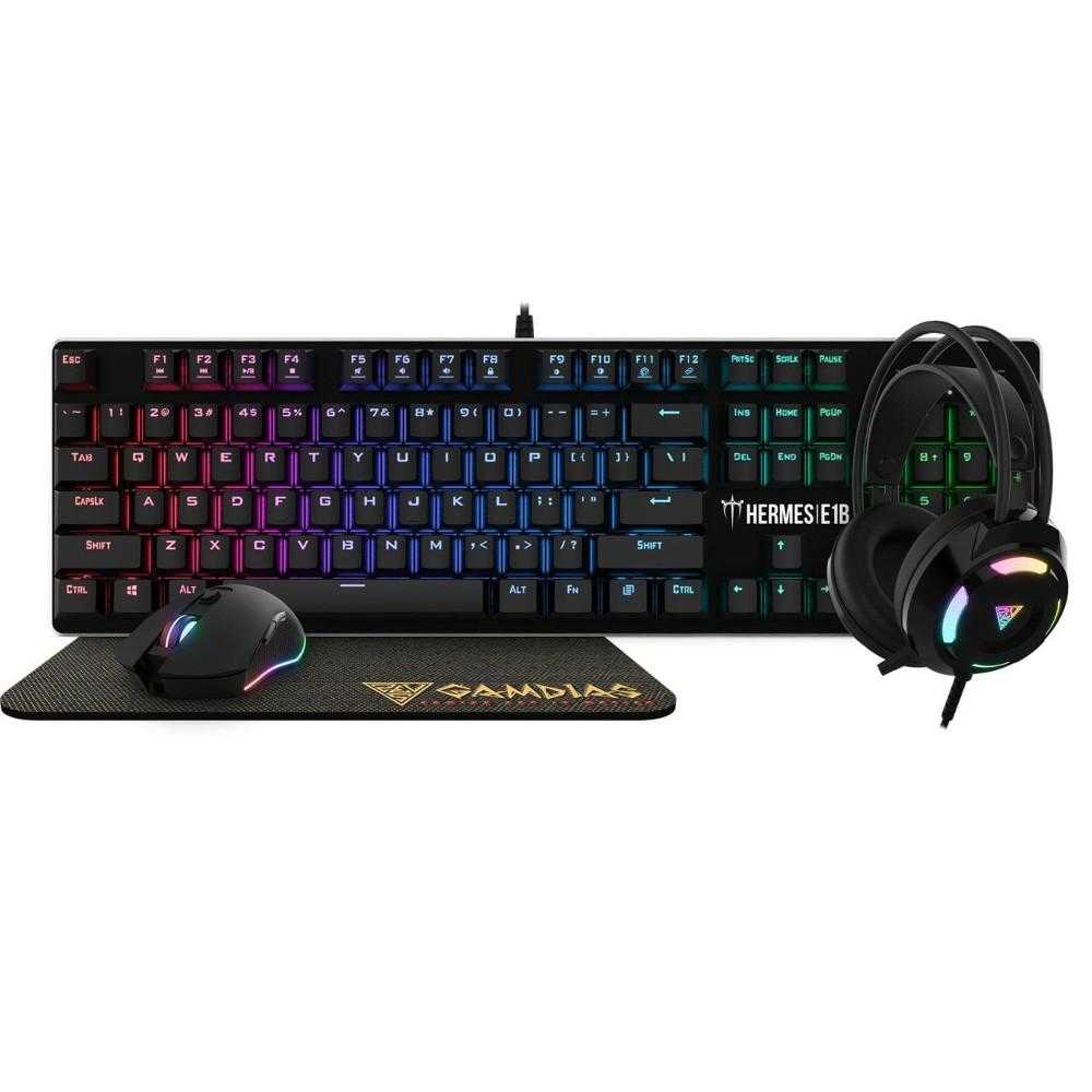 Kit gaming 4 in 1 Gamdias Hermes E1B, iluminare RGB, Negru