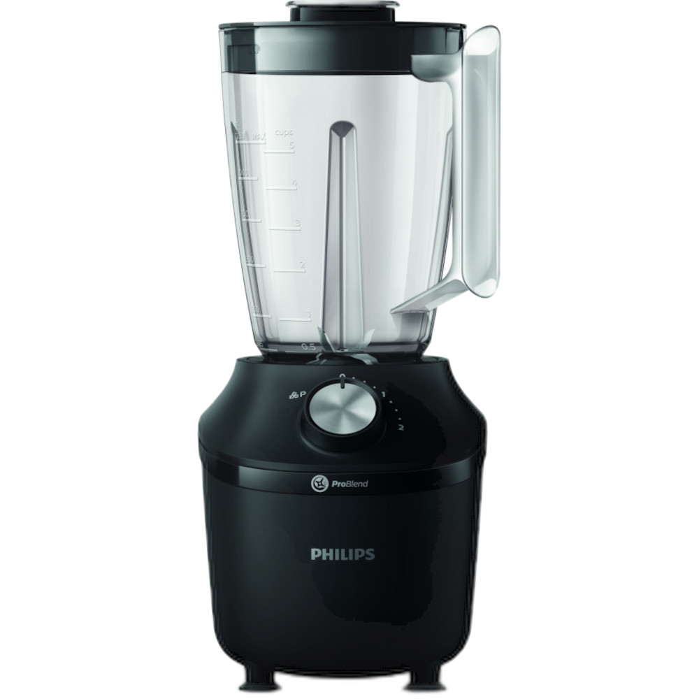 Blender Philips Seria 3000 HR2191/01, 600 W, 2 l, 2 viteze + impuls, Sistem ProBlend, Negru