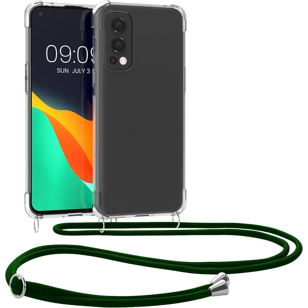 Husa Kwmobile pentru OnePlus Nord 2 5G, Silicon, Transparent/Verde, 56033.80