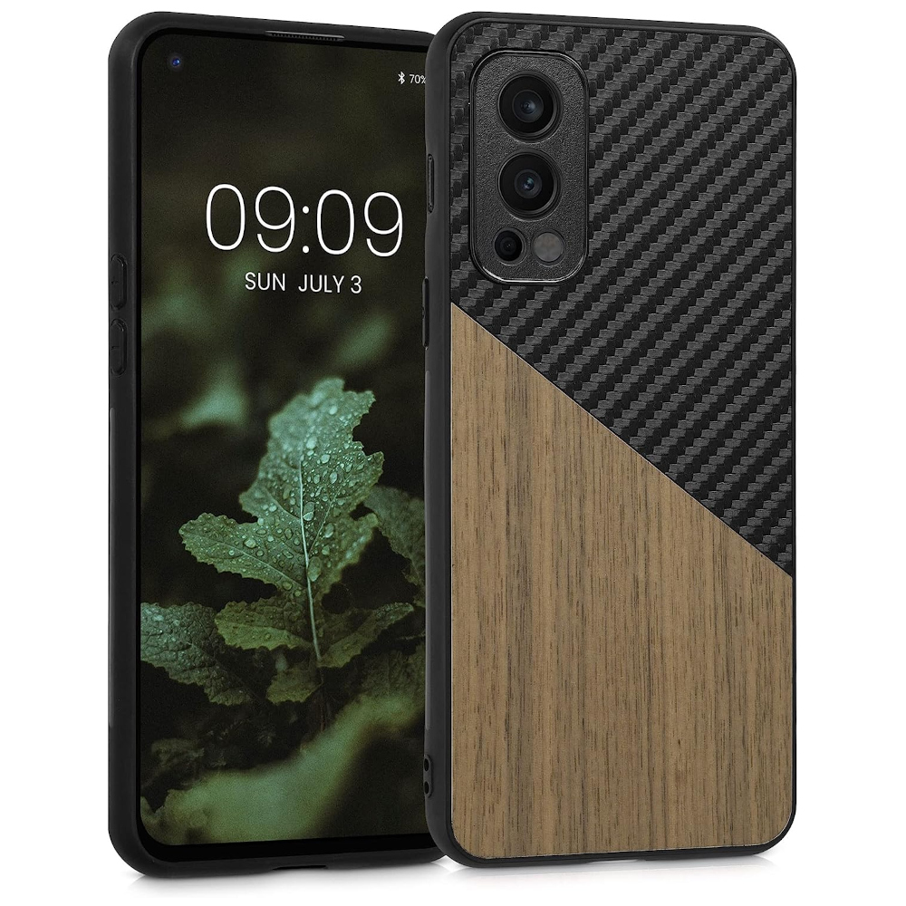 Husa Kwmobile pentru OnePlus Nord 2 5G, Lemn, Maro/Negru, 57498.01