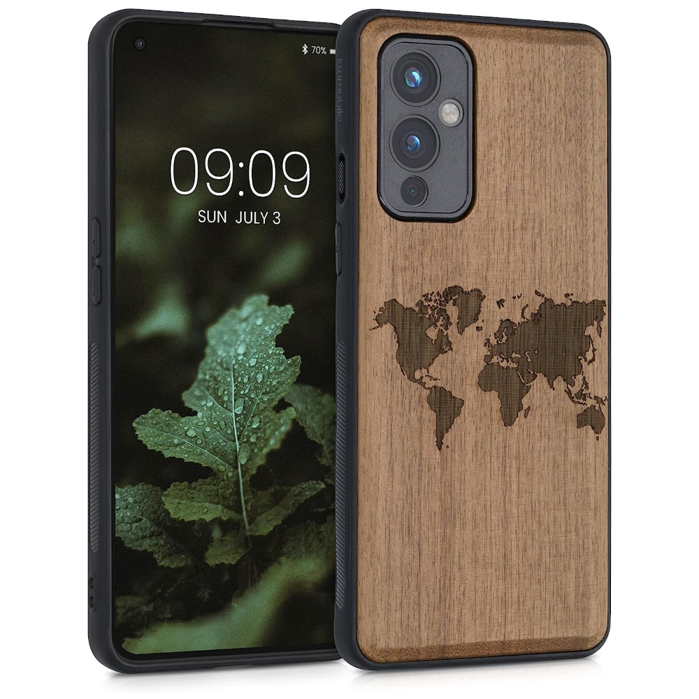 Husa Kwmobile pentru OnePlus 9, Lemn, Maro, 56038.03