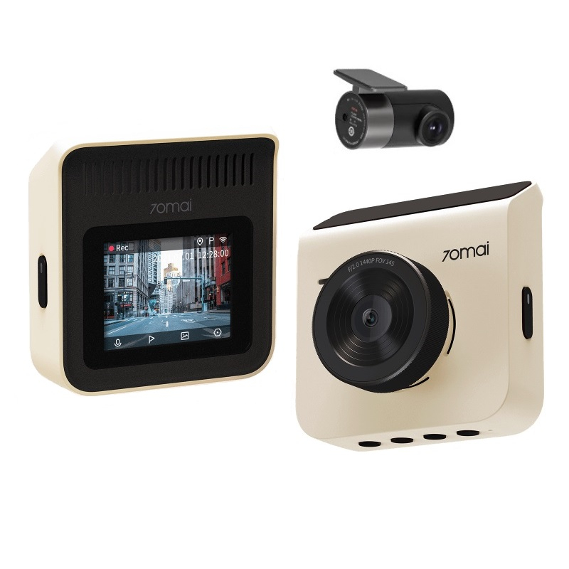 Pachet camera auto DVR Xiaomi 70MAI A400-1 Crem, Camera spate RC09, 1440P, IPS 2.0