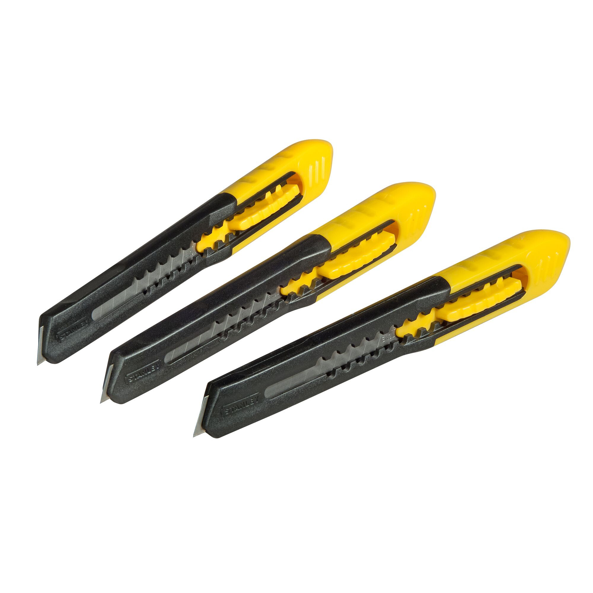 Set cutter Stanley 2-10-150, Blocare prin glisare, Lama 9 mm, 3 bucati, negru/galben