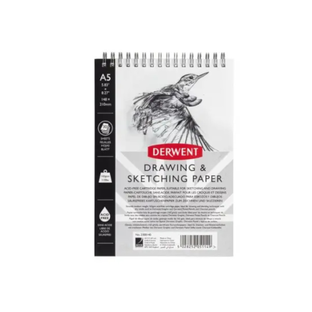 Caiet Pentru Schite Si Desen Derwent Professional, A5, Cu Spira, 30 Coli, 165 Gsm, Hartie Alba