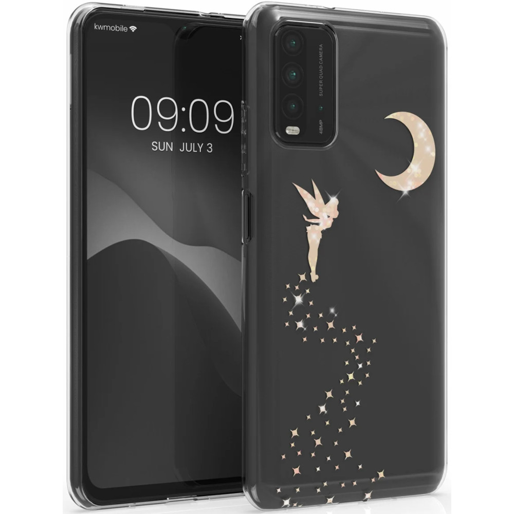 Husa Kwmobile pentru Xiaomi Redmi 9T, Silicon, Transparent/Auriu, 57085.01