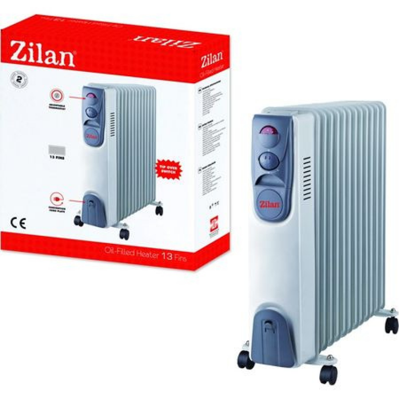 Calorifer electric ZILAN ZLN-2135, 13 elementi, Putere 2500 W, 3 trepte de putere, Termostat de siguranta, Termostat reglabil