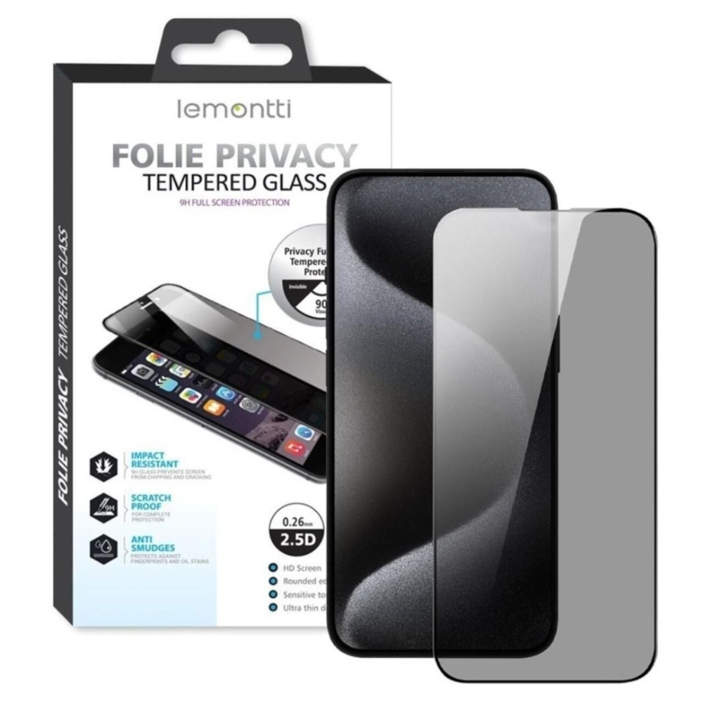 Lemontti Folie Sticla Privacy Full Fit iPhone 16 Plus Negru