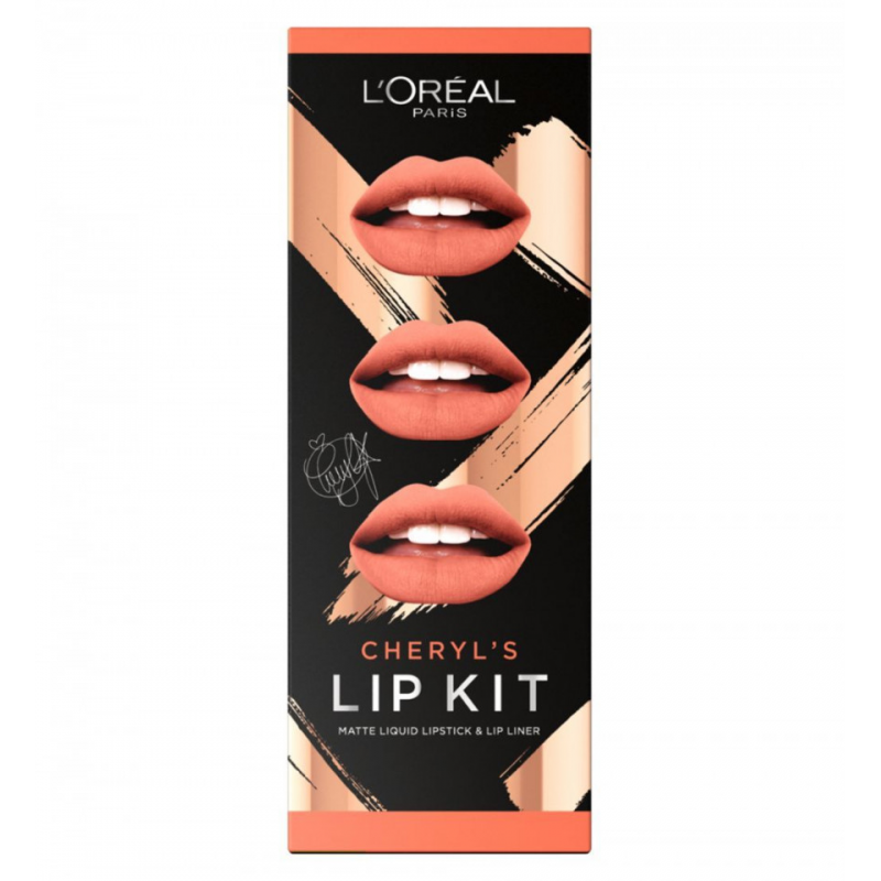 Set ruj de buze + creion contur Loreal X Cheryl Lip Kit Paint It Peach