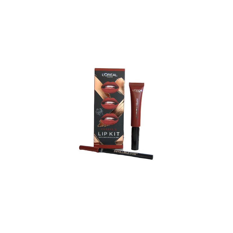 Set ruj de buze + creion contur Loreal X Cheryl Lip Kit Paint It Burgundy