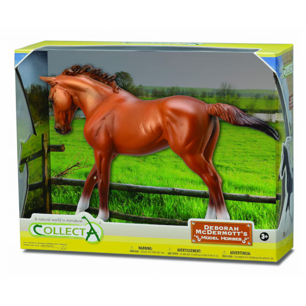 Figurina in cutie Iapa Thoroughbred Chestnut pictata manual WB Collecta