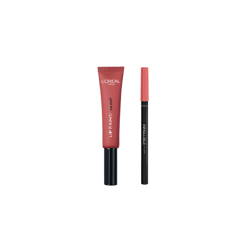 Ruj de buze + Creion contur L\'Oreal Lip Kit Paint 201 Hollywood Beige