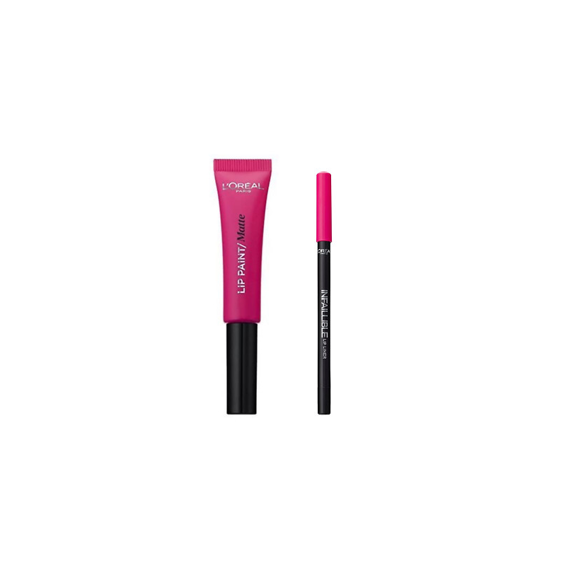 Ruj de buze + Creion contur L\'Oreal Lip Kit Paint 202 King Pink