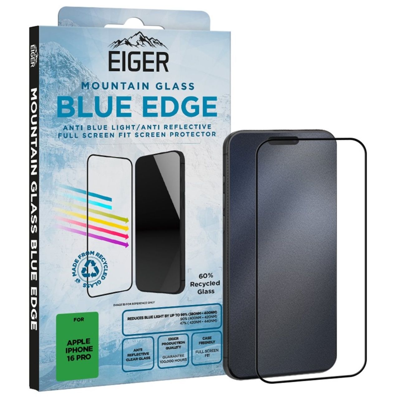 Eiger Folie Sticla Anti-Blue Light Mountain Blue Edge iPhone 16 Pro