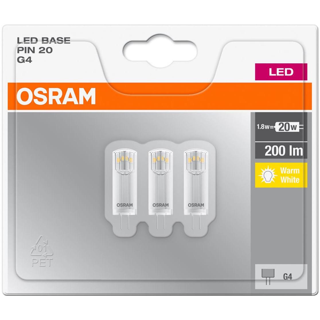 Set 3 becuri LED Osram, Soclu G4, 1.8W, Lumina calda