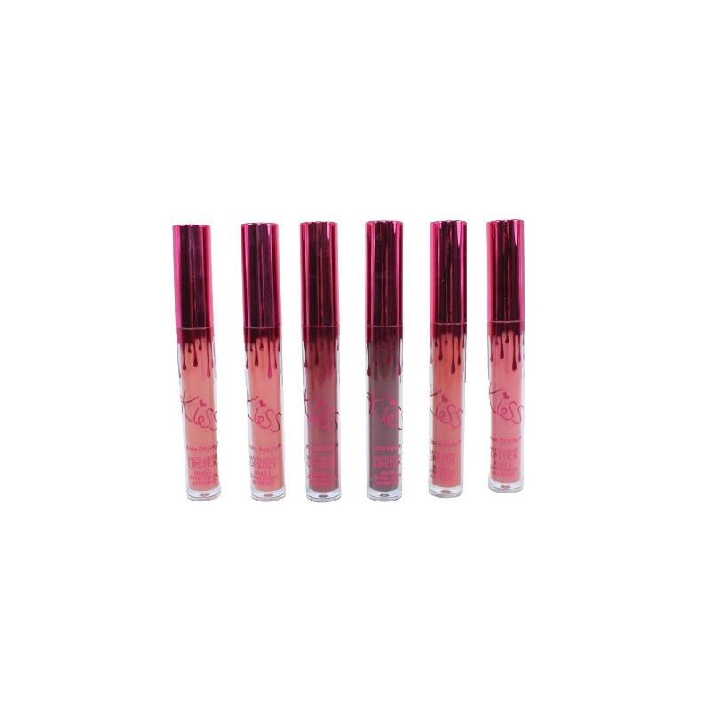 Set 6 rujuri de buze, Kiss Beauty, Matte Liquid Lipstick, A